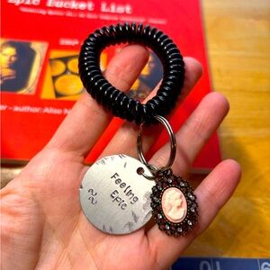 Feeling Epic Cameo charm keychain stretch band, hand stamped new